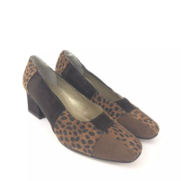 Anthony Mark Hankins Sz 8 Animal Print Suede Heels - Picture 1 of 6